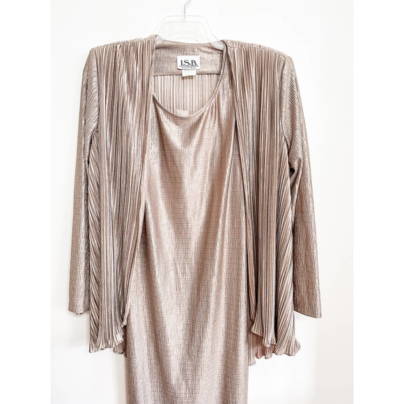 Vintage 1980s Pleated‎ Pewter Dress and Jacket Set - Picture 2 of 11